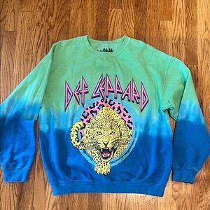 Def Leppard Blue and Green Crewneck Sweatshirt